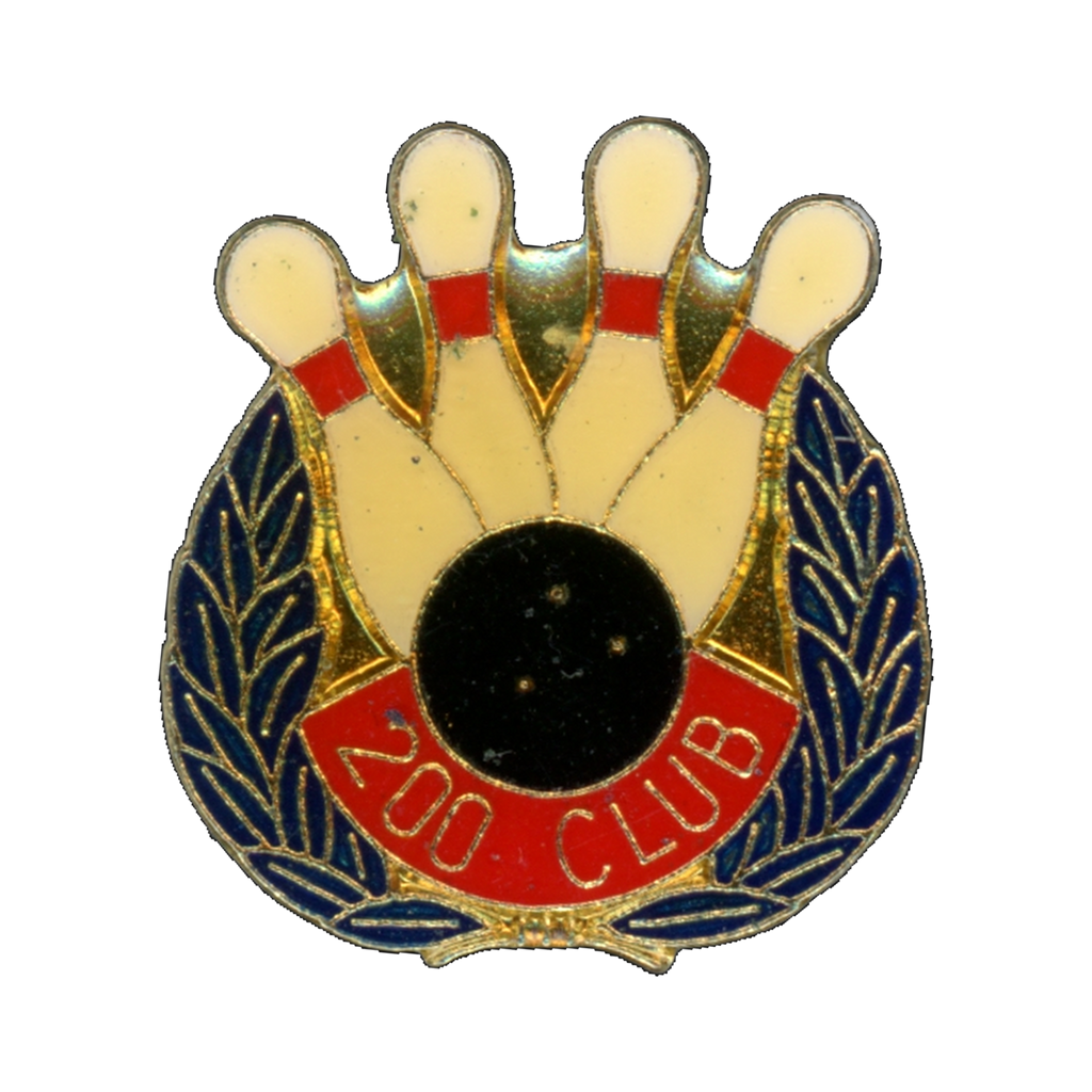 Bowling 200 Club Pins and Ball Wreath Lapel Pin Front