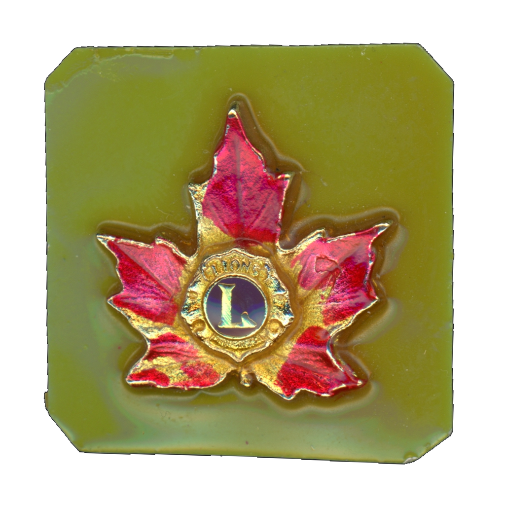 Lions Club Red Maple Leaf Vintage Lapel Pin Front