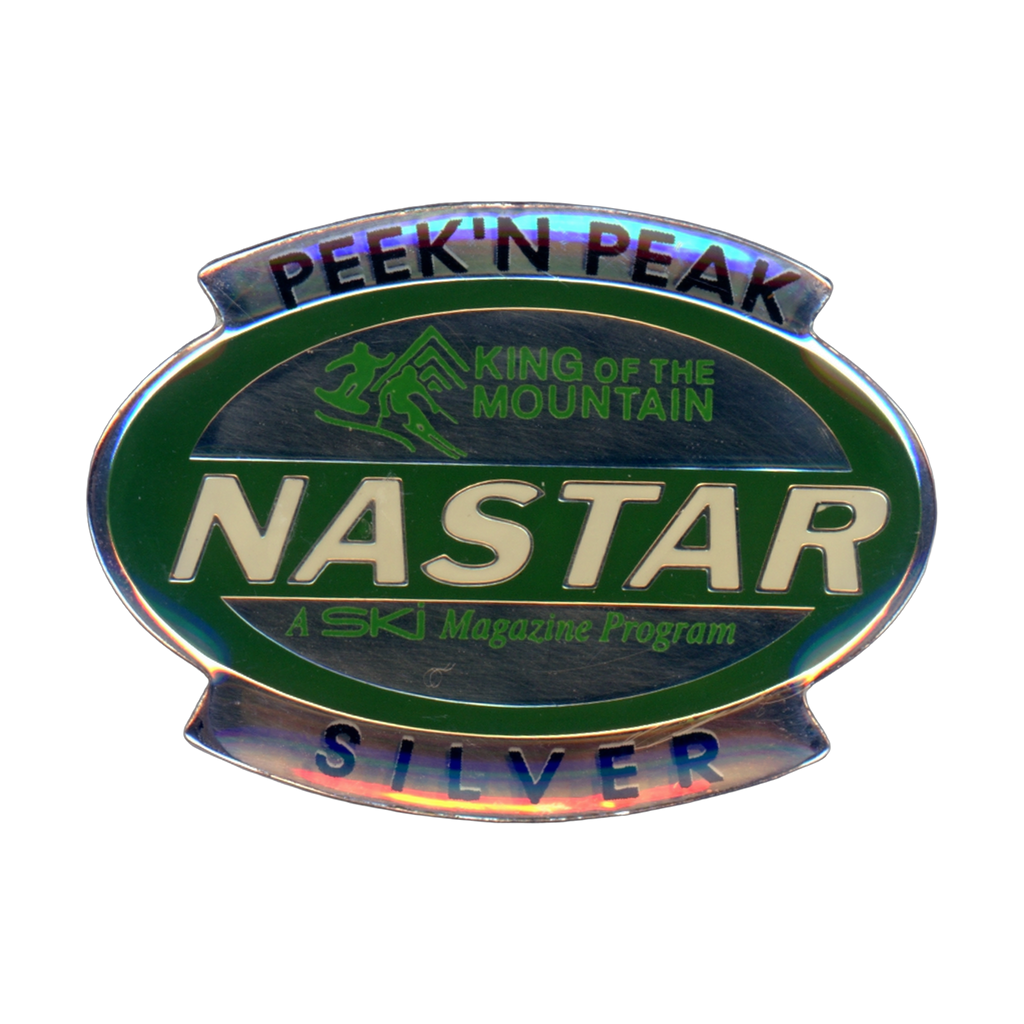 NASTAR Peek'n Peak King of the Mountain Silver Vintage Lapel Pin Front
