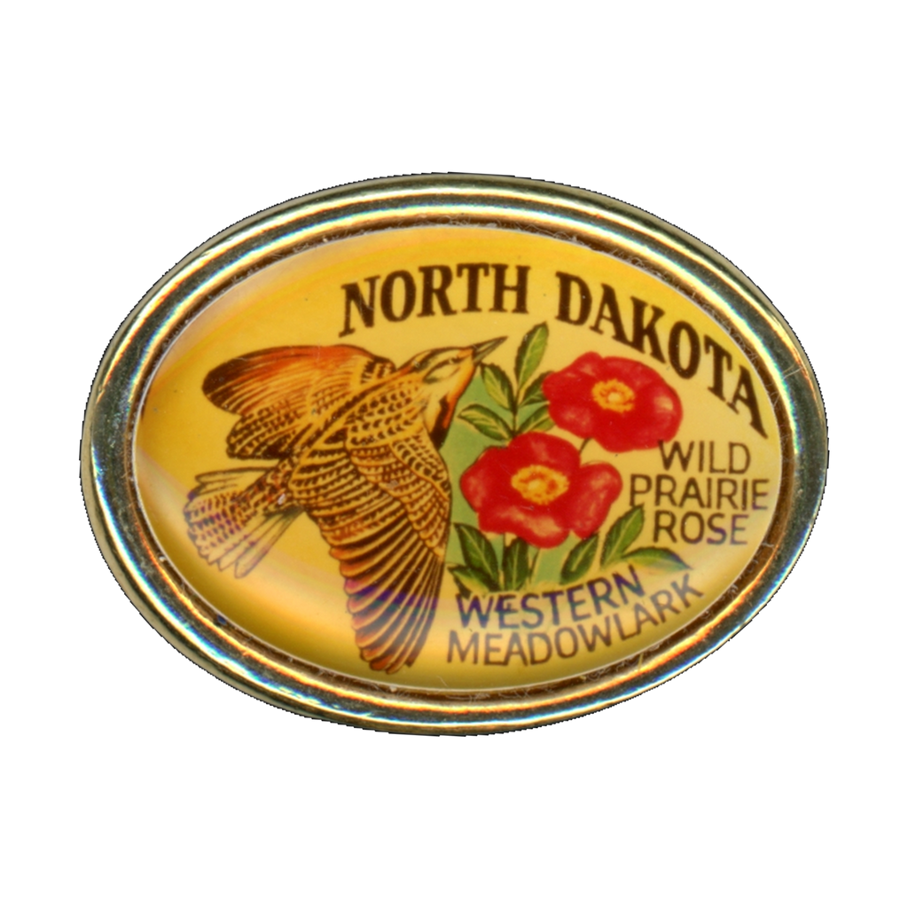 North Dakota Western Meadowlark & Wild Prairie Rose Lapel Pin Front