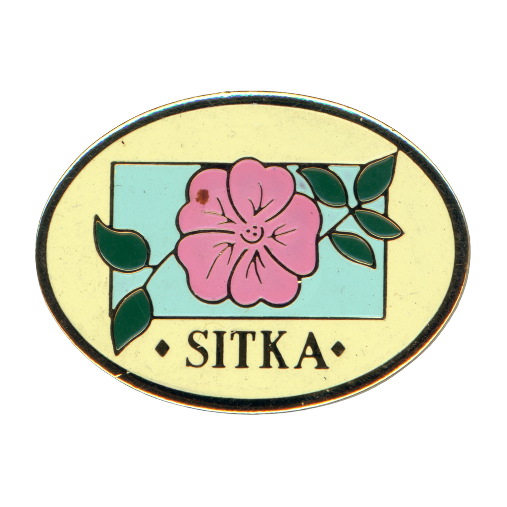Sitka Alaska Pink Flower Vintage Lapel Pin Front
