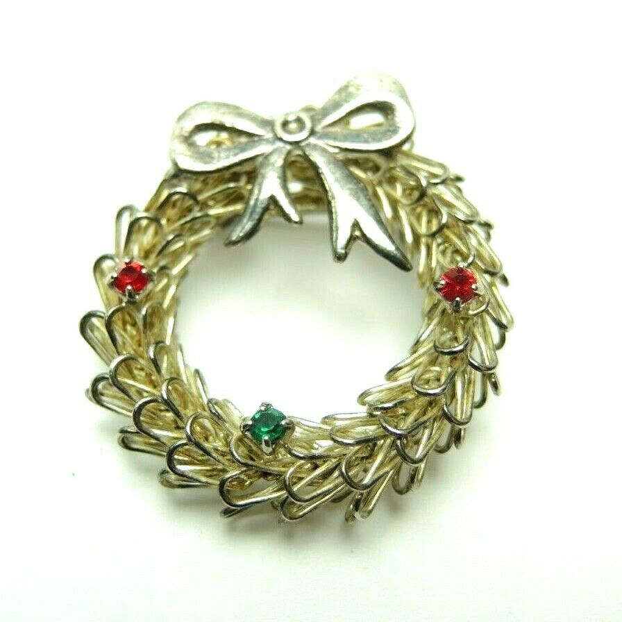 Christmas Wreath Wire 1.3-inch Round Vintage Unsigned Gold-Tone Brooch Lapel Pin - Fazoom