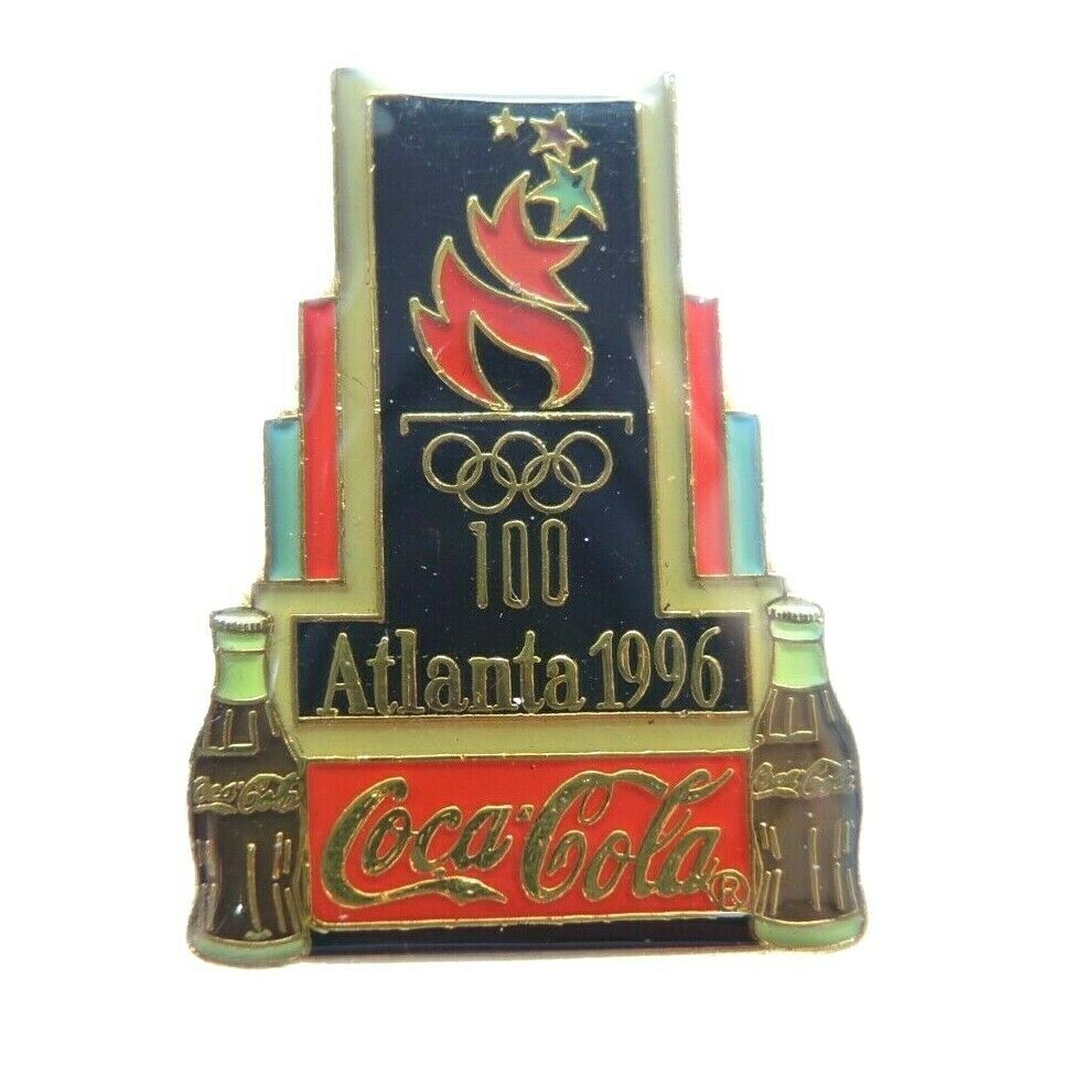 1996 Atlanta Summer Olympics Art Deco Logo Coca-Cola Coke Sponsor Lapel Pin - Fazoom