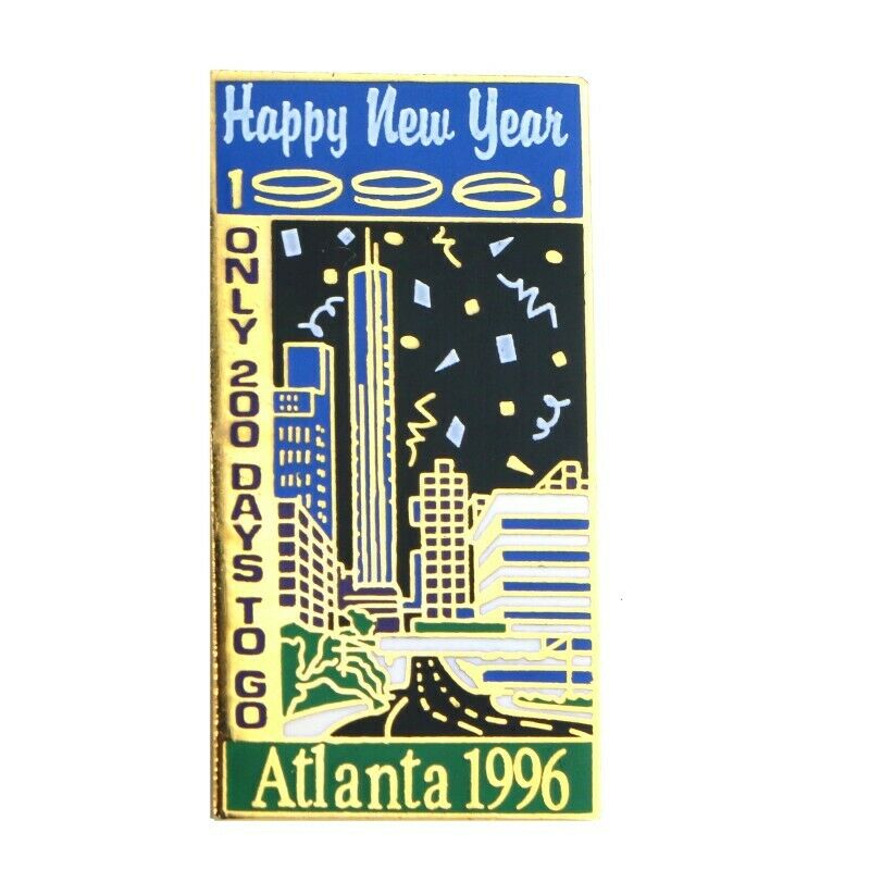 1996 Atlanta Summer Olympics Happy New Year 1996 200 Days Countdown Lapel Pin - Fazoom
