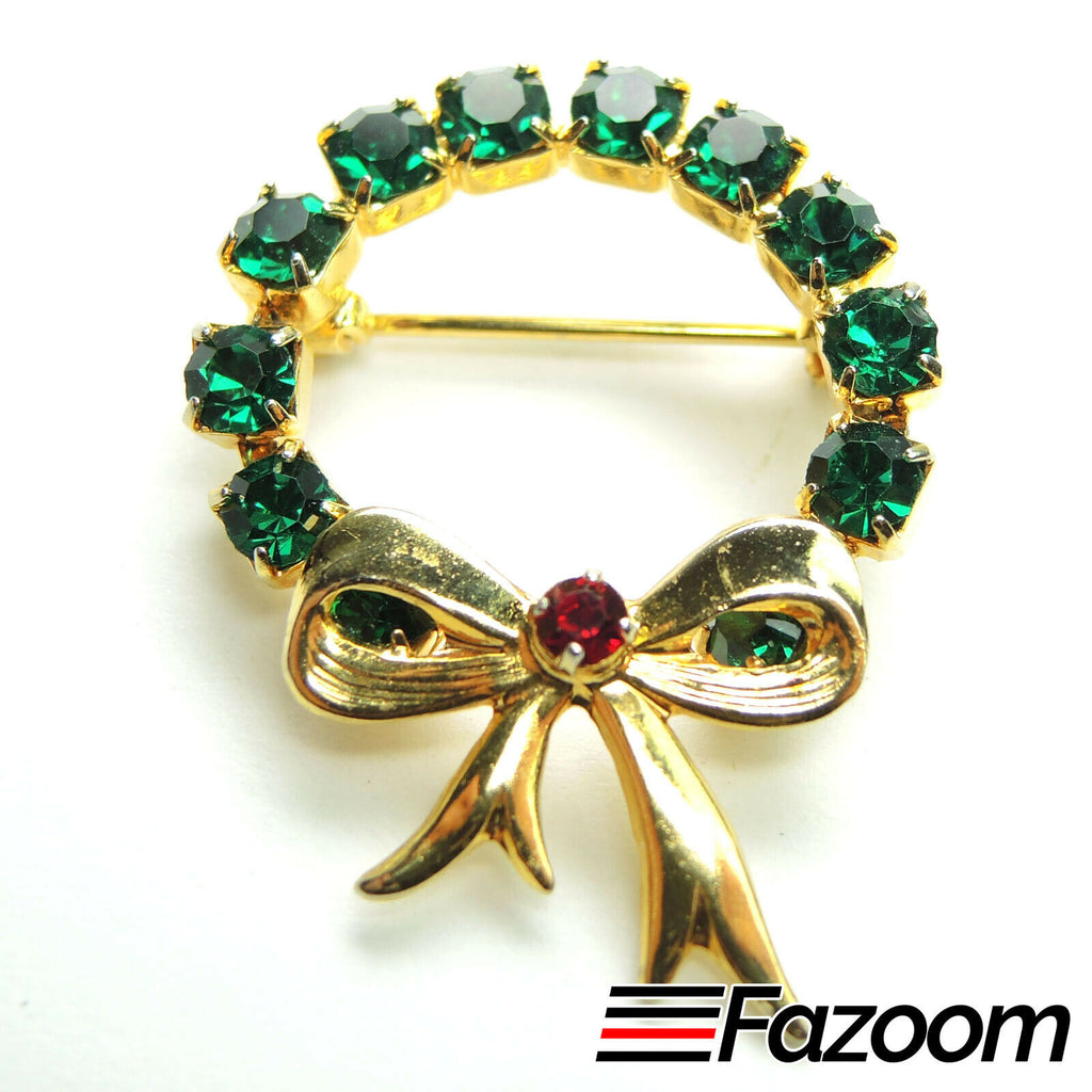 Gold-Tone Christmas Wreath Brooch Lapel Pin - Fazoom