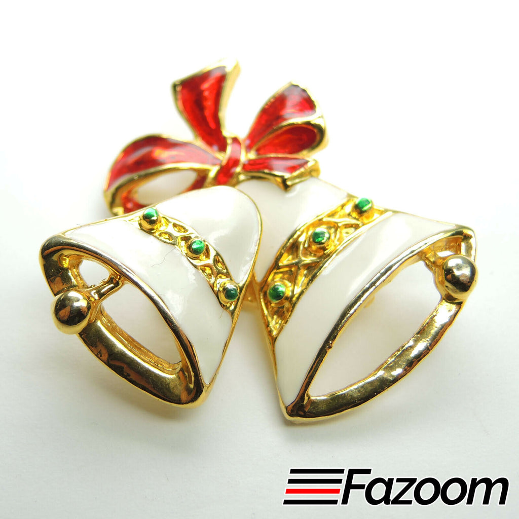 Gold-Tone Christmas Bells Brooch Lapel Pin - Fazoom