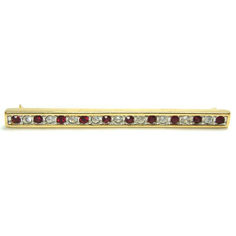 S.A.L. Bar Rhinestones Gold Tone Brooch Signed Lapel Pin Vintage VTG - Fazoom