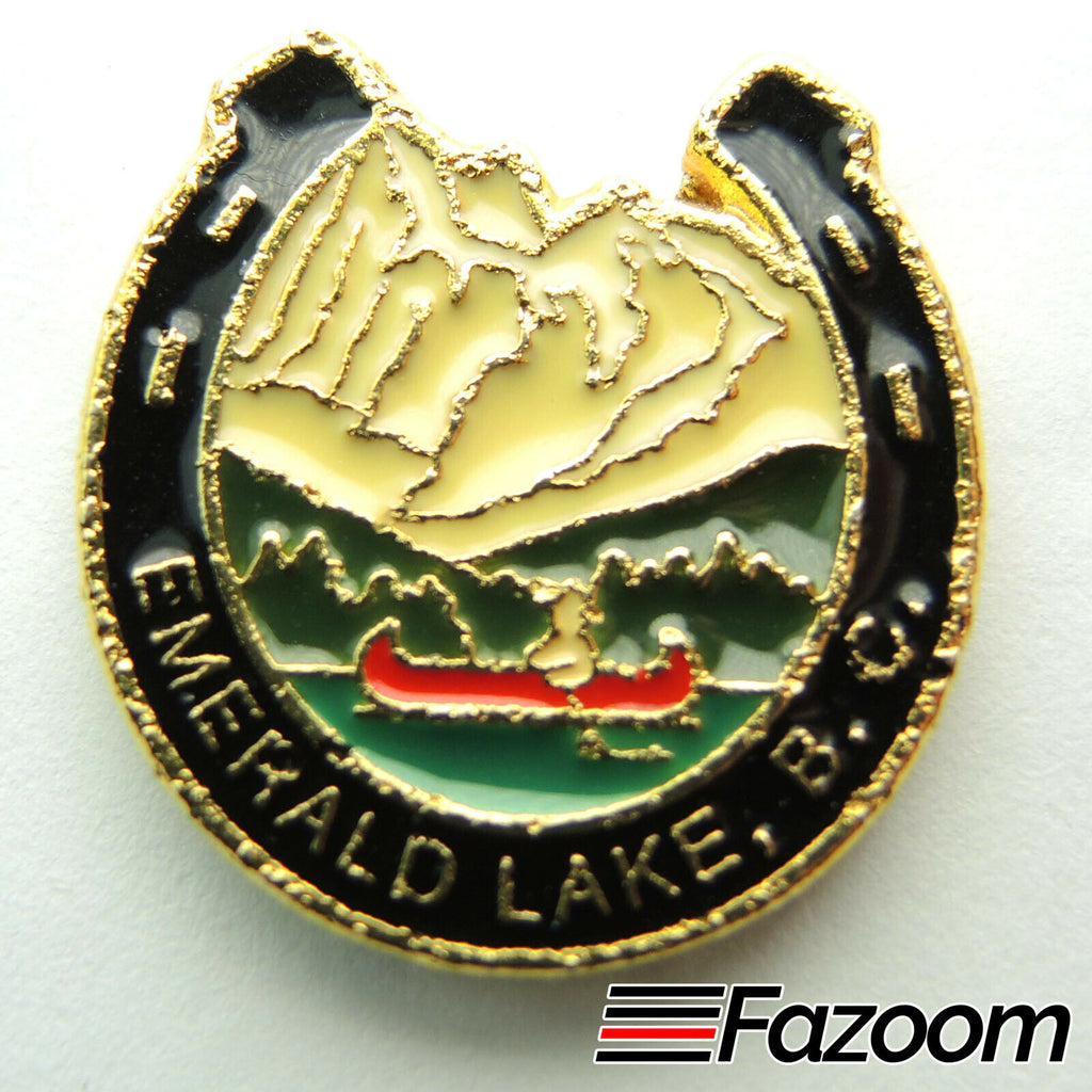 Emerald Lake, B.C.Horseshoe Canoe Mountains Gold Tone Souvenir Lapel Pin - Fazoom