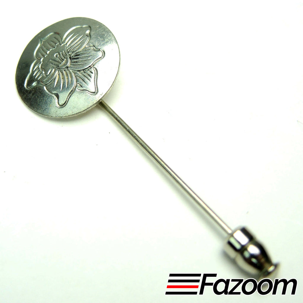 Etched Flower Pewter Brooch Stick Pin - Fazoom