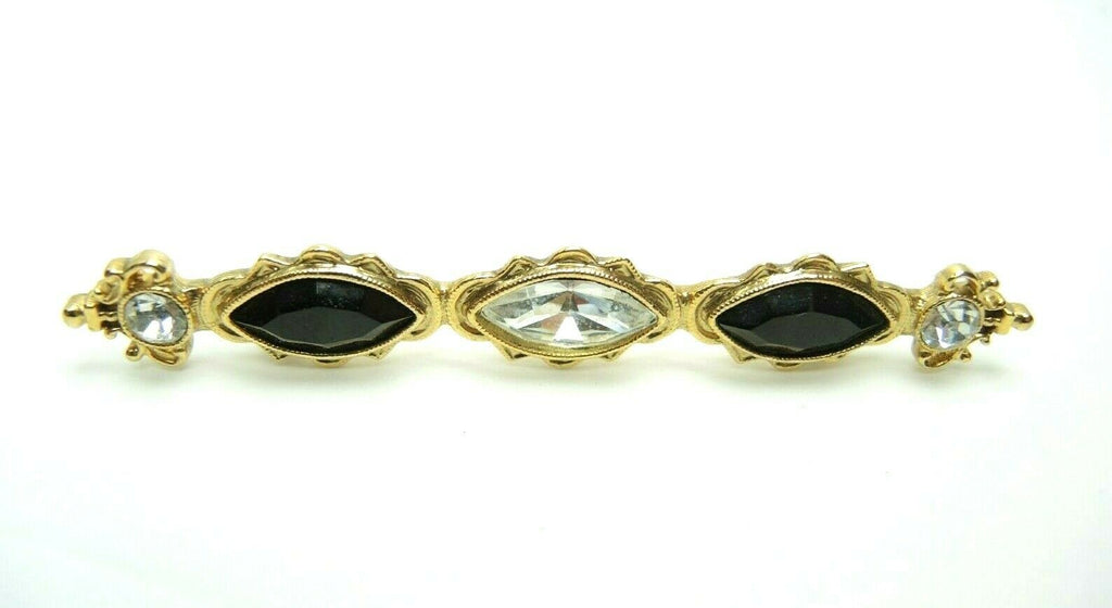 Faux Rhinestone Jewels 3.3-inch Wide Vintage Unsigned Gold-Tone Brooch Lapel Pin - Fazoom