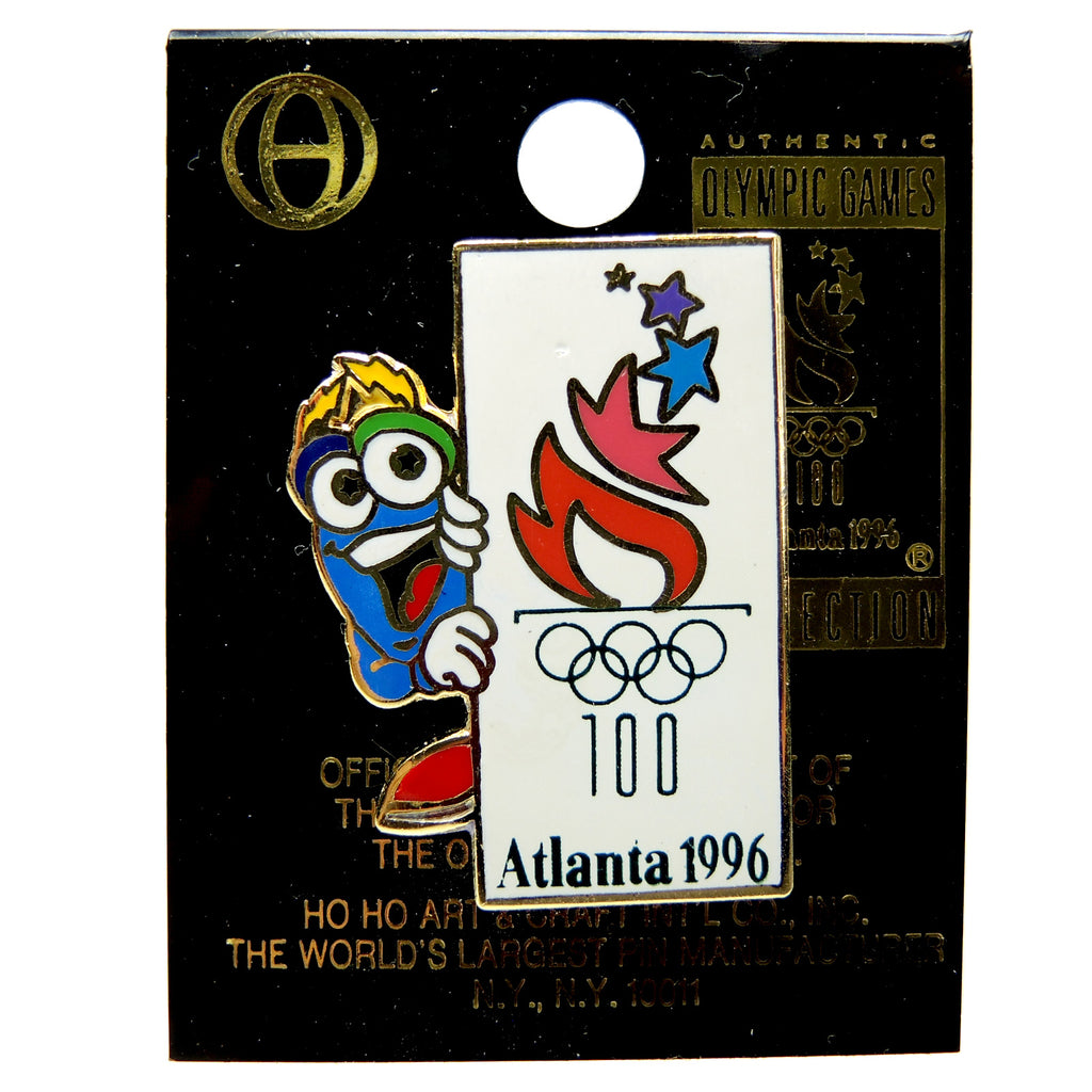 Atlanta 1996 Summer Olympic Games Izzy Mascot Behind Logo Lapel Pin