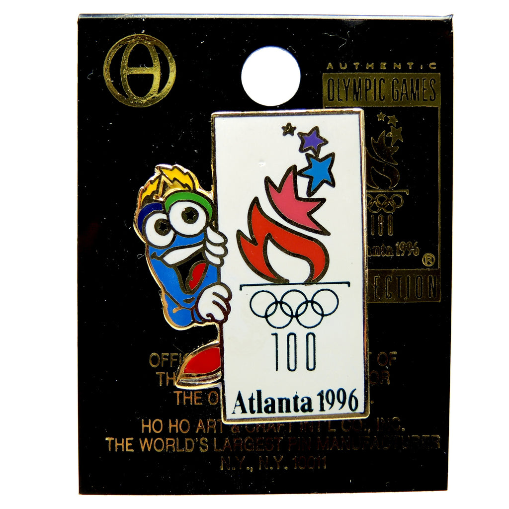 Atlanta 1996 Summer Olympic Games Izzy Mascot Behind Logo Lapel Pin - Fazoom