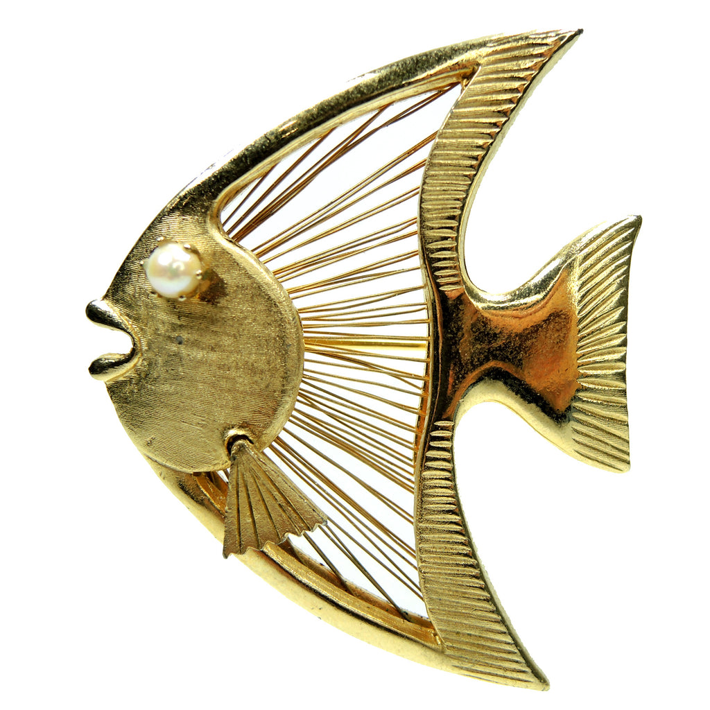 Brooks Angelfish Gold Tone Metal Brooch Lapel Pin - Fazoom