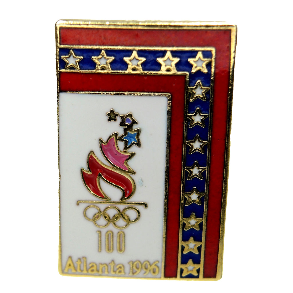 Atlanta 1996 Summer Olympic Games Patriotic Rectangle Torch Lapel Pin 4226865 - Fazoom